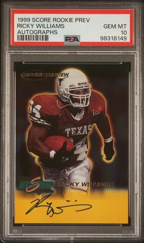 1999 SCORE ROOKIE PREVIEW AUTOS AUTOS RICKY WILLIAMS PSA 10 AUTO