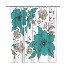 Floral Aqua Shower Curtain - Elegant Bathroom Decor