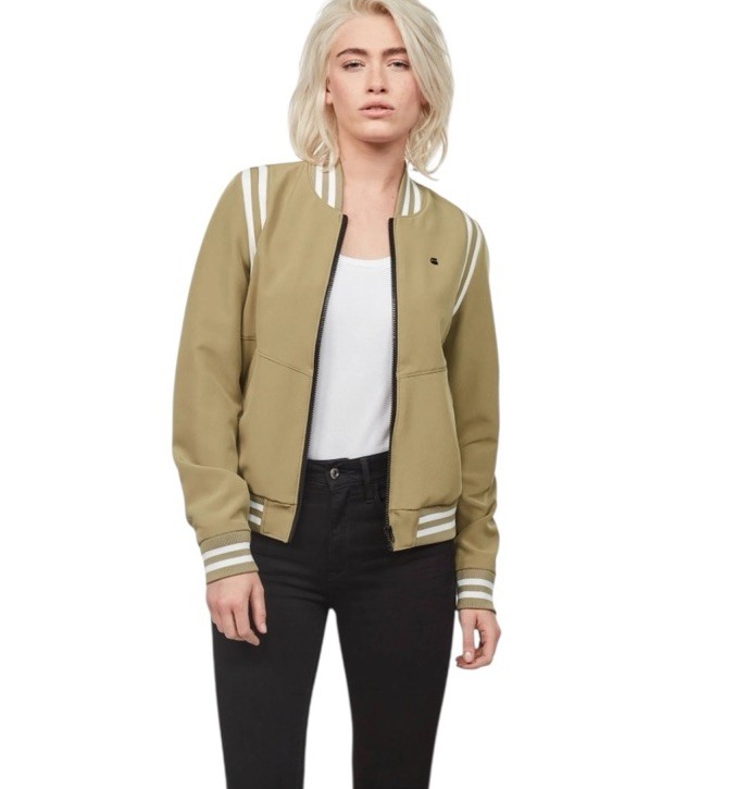 G-Star Raw Deline Slim Bomber Varsity Jacket Women L Tan Casual