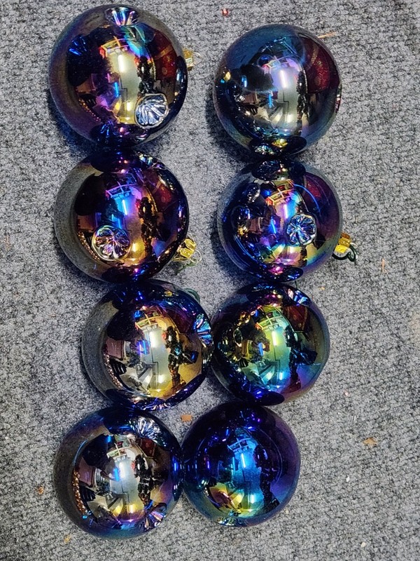 Pier 1 Blue Carnival Glass Christmas Ornament Lot Of 8