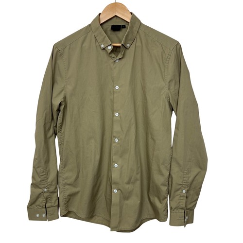 ASOS DESIGN Mens Khaki Tan Button Down Shirt Long Sleeve Cotton Blend Size M