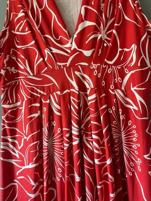 Summer Dress Red White Floral SZ XL High Waist to flatter Falls below knee # 26