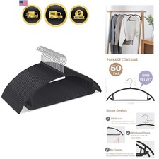 Ergonomic Curved Plastic Hangers 50pack - No Shoulder Bump Design, Non-Slip G...