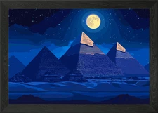 Egyptian Pyramids at Night Framed Wall Art Poster Canvas Print Picture