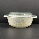 Vintage 1970s Pyrex England Emily Casserole Dish Blue Iris pattern with Lid