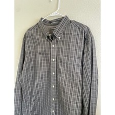 Eddie Bauer Mens TXL Wrinkle Free Classic Fit Plaid Button Down Long Sleeve Gray