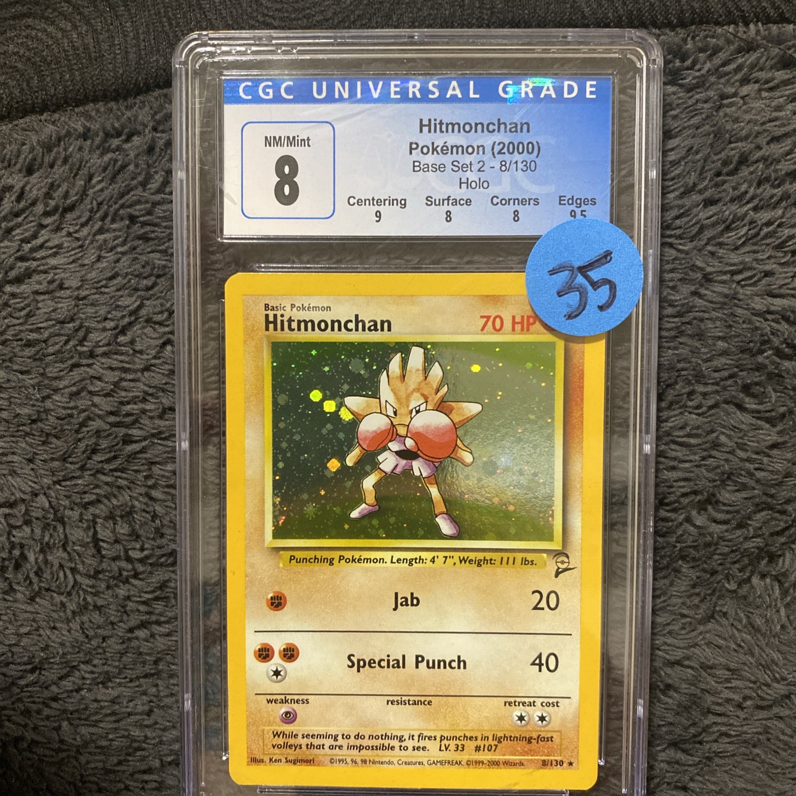 CGC 8 NM/MINT Hitmonchan 1999 Base 7/102 Holo Pokemon Card 