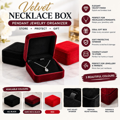 Velvet Necklace Box Pendant Jewelry Organizer Gift Box Storage for Trinkets UK