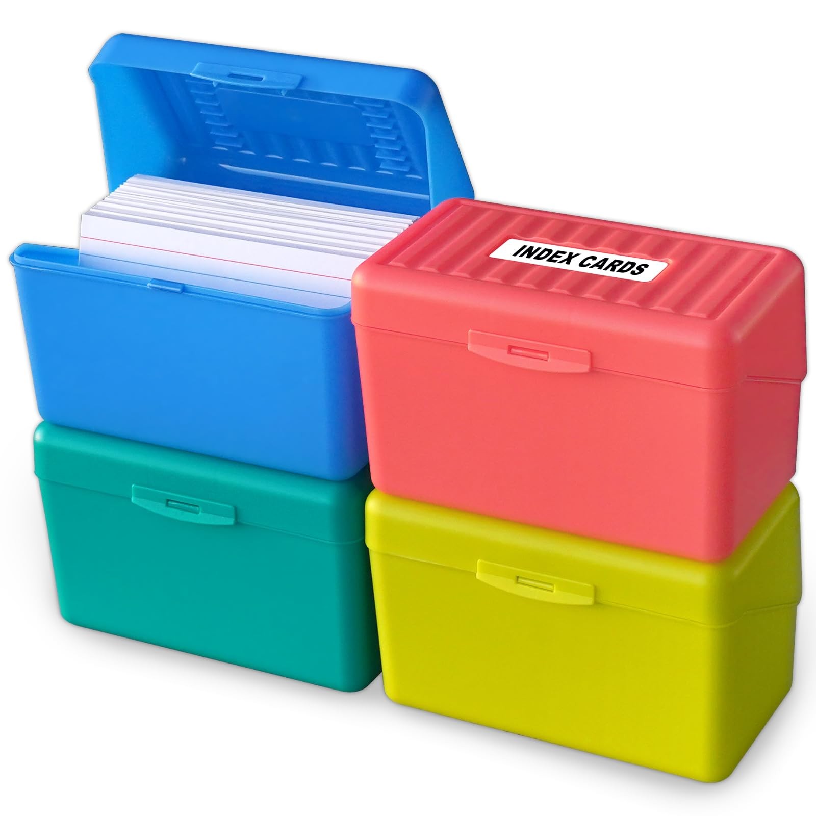 Olivo Index Card Holder Box 3x5 Holder, 4-Pack, Colorful