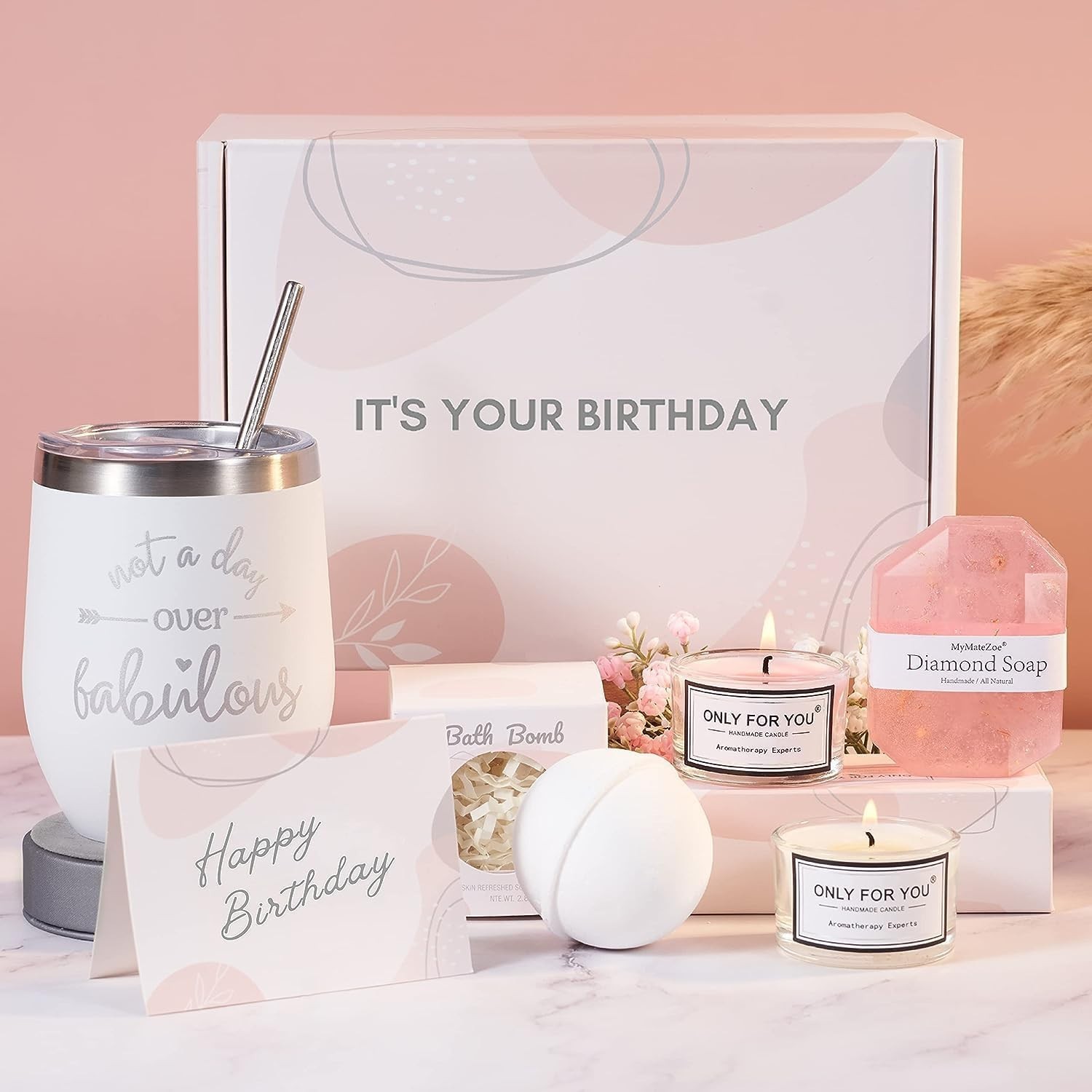 Birthday Gifts for Women, Happy Birthday Bath Set Gift Basket, Unique Spa Gift