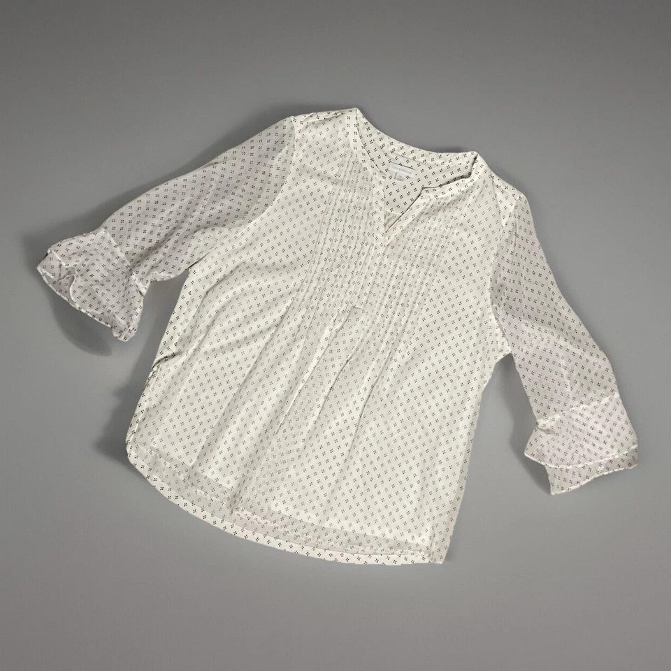 Charter Club Plus Sz XXL White/Blk Polka Dot Pintuck Blouse Sheer Bell Sleeves - Image 3 of 4