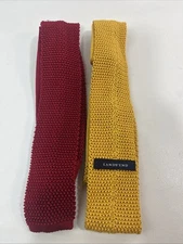 LANDS’END Red  and Gold Solid Silk Knit Ties Made In Italy 60” 2.5” EX COND