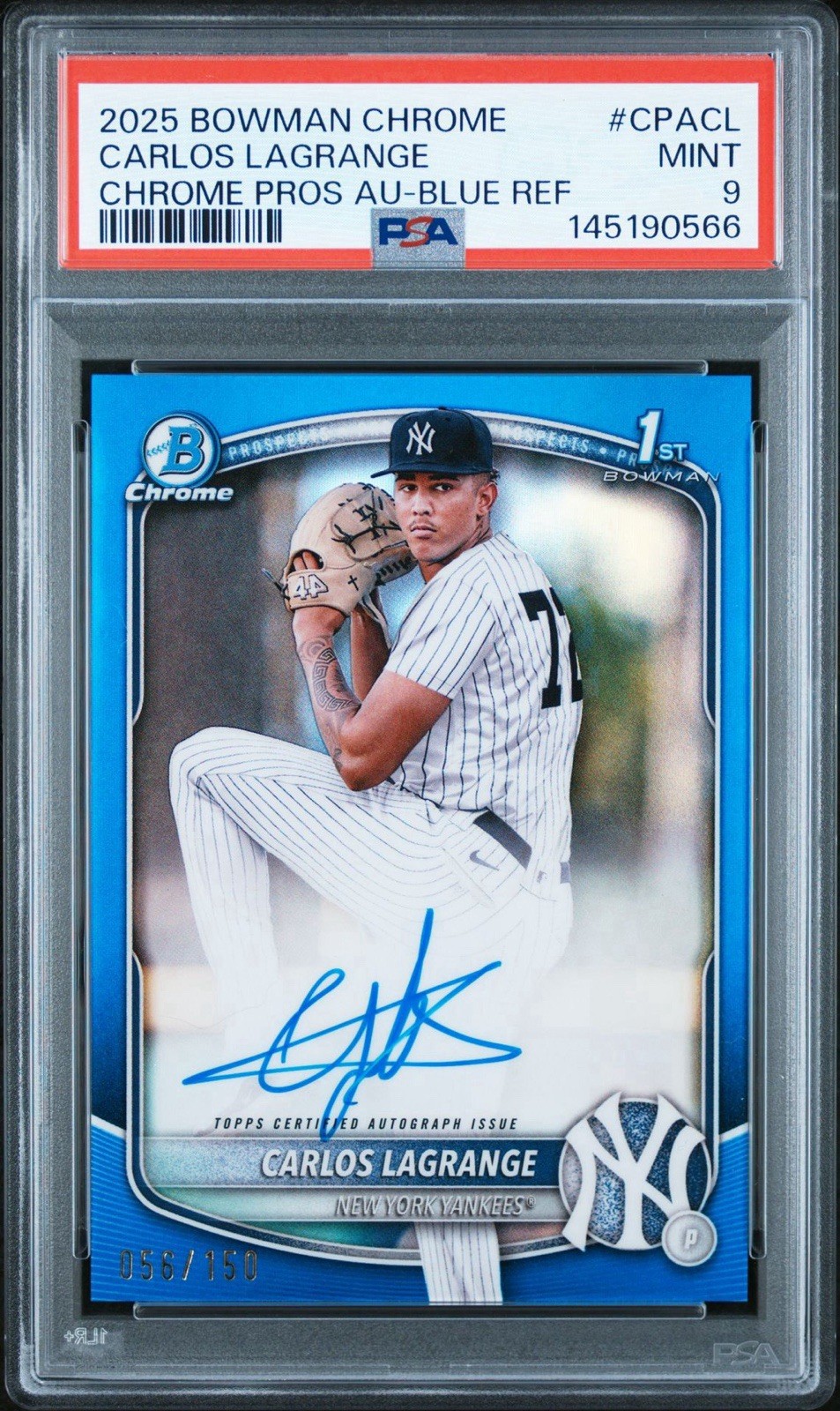 2025 Bowman Chrome Carlos Lagrange Blue Refractor Autograph #CPA-CL/150 PSA 9