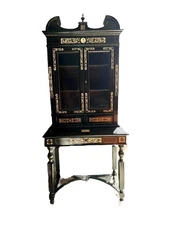🏛️ ANTIQUE POGLIANI FURNITURE – DESK WITH DISPLAY CASE – EBANIZED INLAID '800