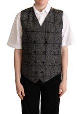 Dolce&Gabbana Women Gray Waistcoat Wool Blend Checkered Sleeveless Vest Sz IT 40