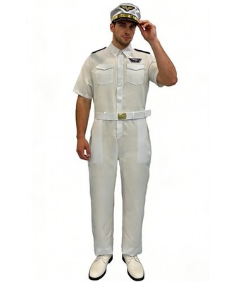 White Captain Costume, Crisp ronior construction featuring a uniform jumpsuit
