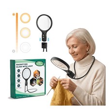 Magnifying Glass for Reading with 48 Lights 3 Color Modes, Neck Magnifier Han...