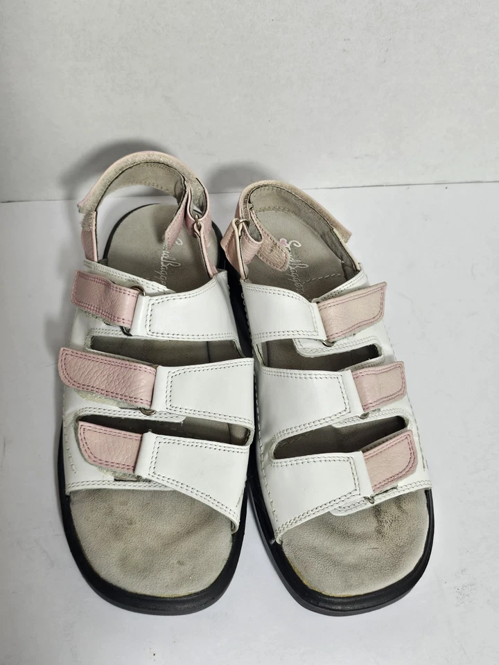 Босоножки для гольфа женские кожаные Lucy веселые полоски размер 7 розовые белые - Изображение 2 из 4