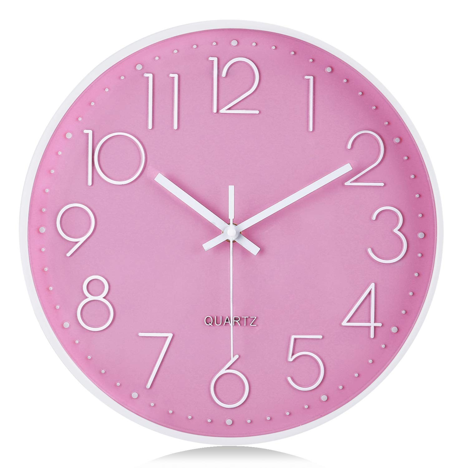 12 Inch Pink Wall Clock Battery Operated Silent Kids Analog 