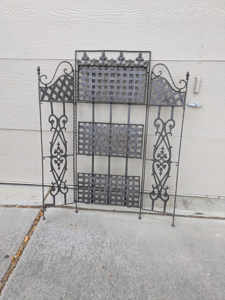Vintage Rustic Wrought Iron Metal Folding Book Shelf Bakers Rack Etagere Stand - Image 4 of 4