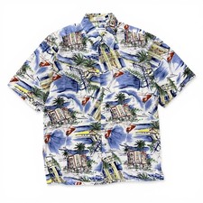 Vintage Pierre Cardin Hawaiian Vacation Shirt Tropical Drinks Short Sleeve M