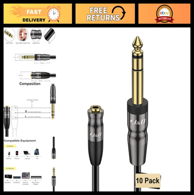 1/4'' to 3.5mm Headphone Adapter, Heavy Duty Copper Connector, 6ft Stereo Audio E