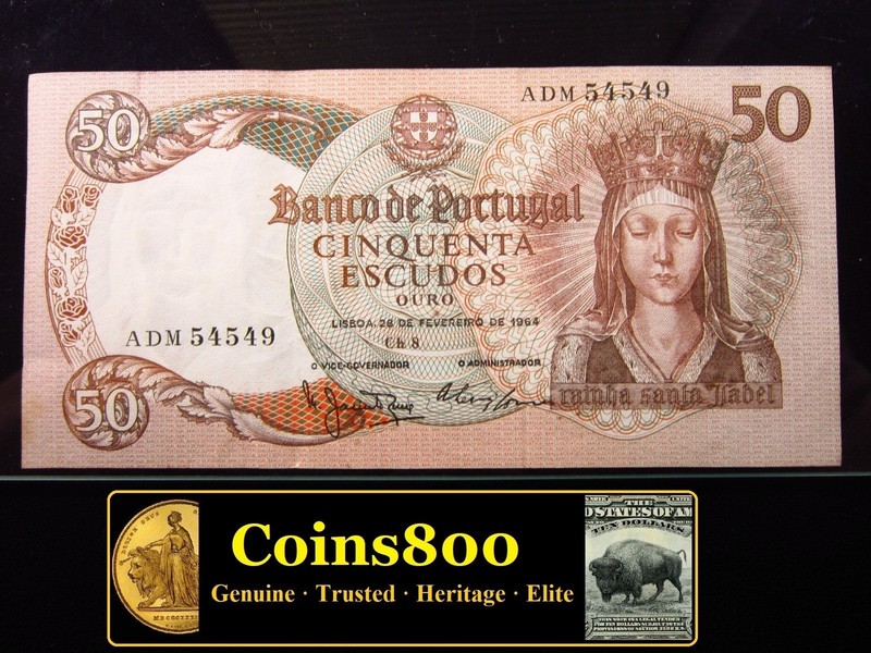 Portugal 50 Escudos 1964 UNC Portuguese Queen Isabella Banknote Money 1g4549
