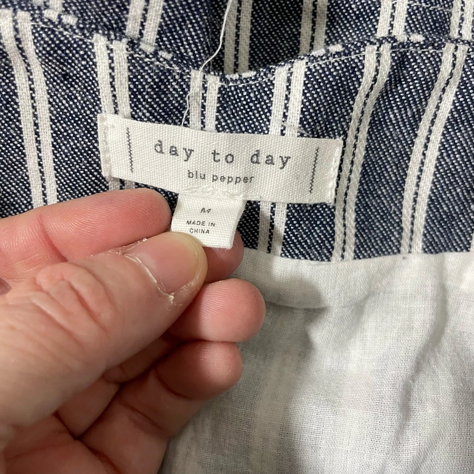 Falda Delantera Día a Día Azul Pimienta Rayas Botón - Talla Mediana - Festoneada Foto 4 de 4