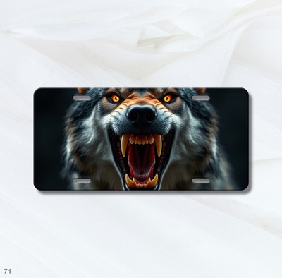 Hyperrealistic Wolf License Plate Fierce Expression Optional Text Front Plate Bi