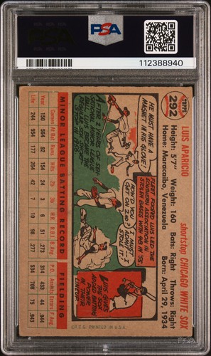 1956 Topps Luis Aparicio #292 PSA 3 Auto 9 - Picture 2 of 2