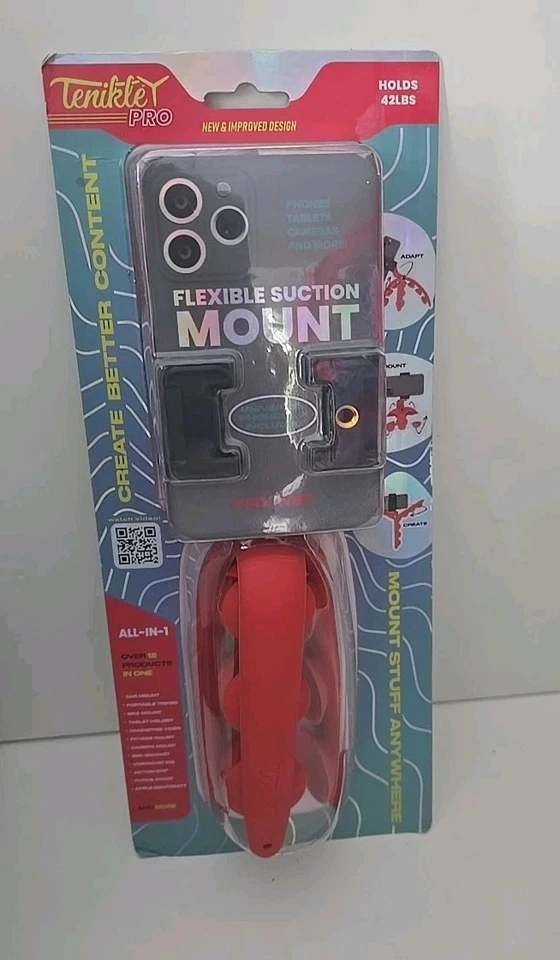 Tenikle Pro Flexible Tripod Bendable Suction Cup Camera & Phone Mount Red - Image 2 of 3