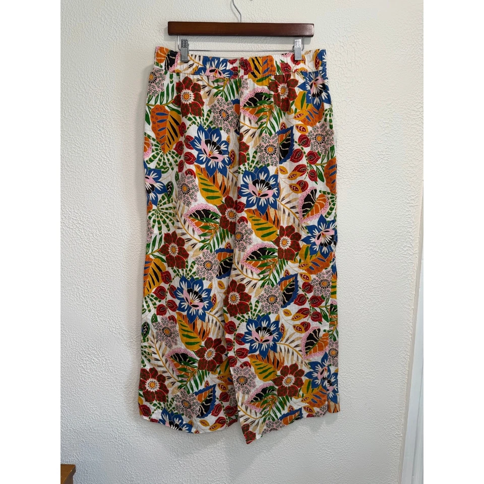 C&C California 100% Linen Wide Leg Floral Tropical Pants Size XL - Image 2 of 4