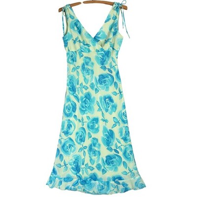 My Michelle Vintage Y2K Floral Rose Print Tie Shoulder Ruffle Midi Dress Fits S