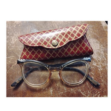 Red & Gold Geometric Cloth Eyeglass Pouch Cas...
