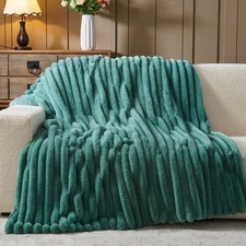 NEWCOSPLAY Faux Fur Throw Blanket Light Teal 3D Ribbed Plush Thick Warm Blank...