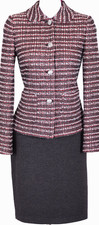 ST.JOHN Women's Tweed Gray Red White Shimmer Jacket NWT Gray Skirt Sz 2