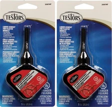 Lot of 2 ~Testors Liquid Cement For Plastic Polystyrene Models 1oz w/ Applicator