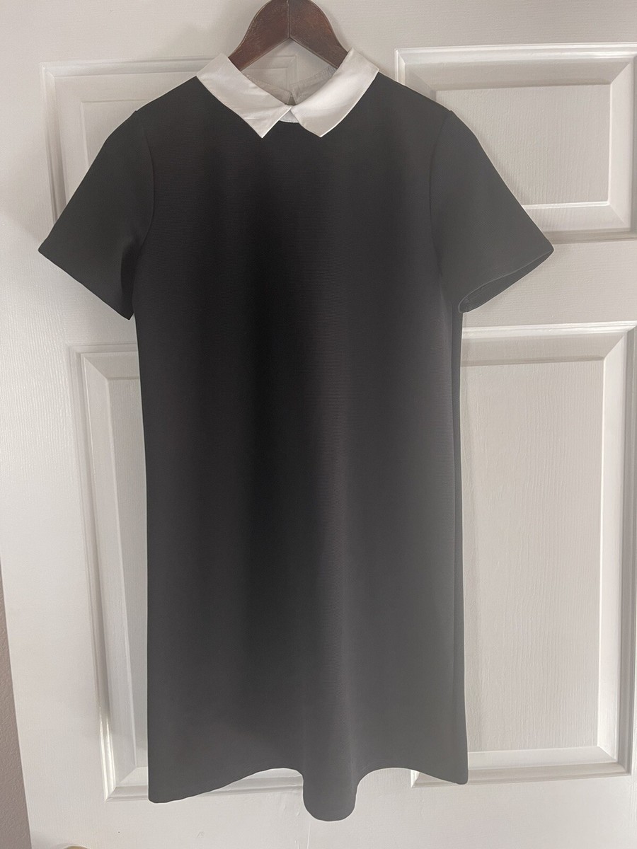 zara black dress with white collar Zara Trafaluc Dress Womens Small Short Sleeve Collared Preppy Basic