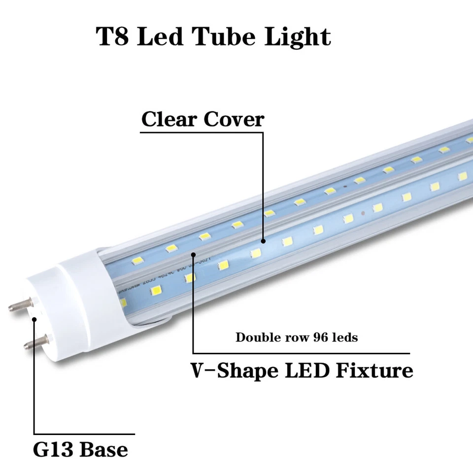 Tubo de luz LED G13 4 PIES 40W T8 bombillas LED forma de V 6000K luz diurna 2 pines LENTE TRANSPARENTE Foto 4 de 4