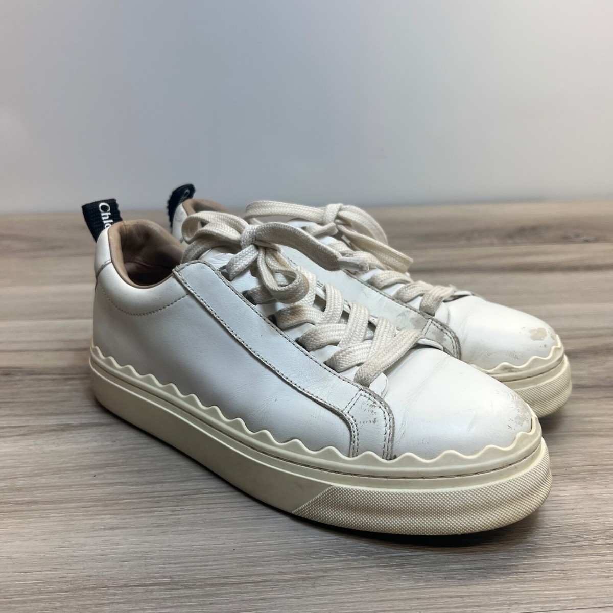 Chloe Lauren Leather Sneakers Low Top White Round Toe Lace