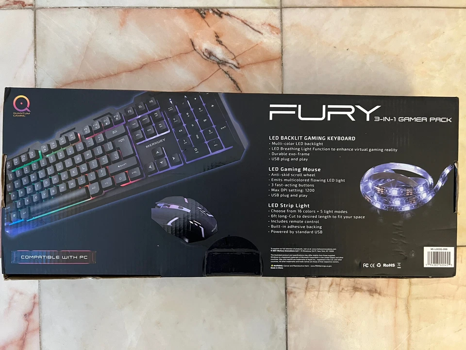 Fury 3-in-1 Gamer Pack Keyboard, Gaming Mouse, Led Strip Light - Image 2 of 3