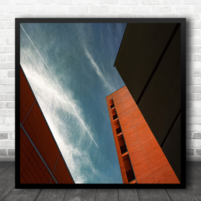 Architecture Sky Airplane Buildings Minimal Brick Bricks Square Wall Art Print
