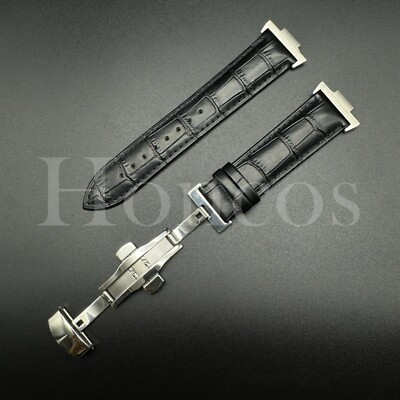 Black Genuine Leather Alligator Watch Strap Fits for Tissot PRX Clasp + Adapter