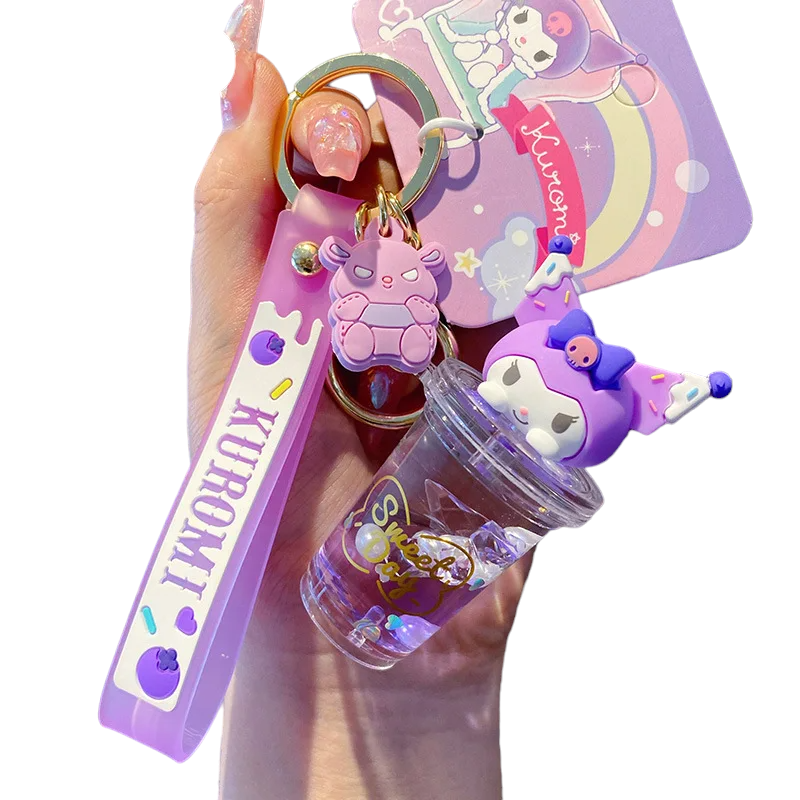Cute Bubble Tea Keychain With Floating Bear - Liquid Glitter Moving Sand Key Ring | Kawaii Bag Charm For Girls - View #5
