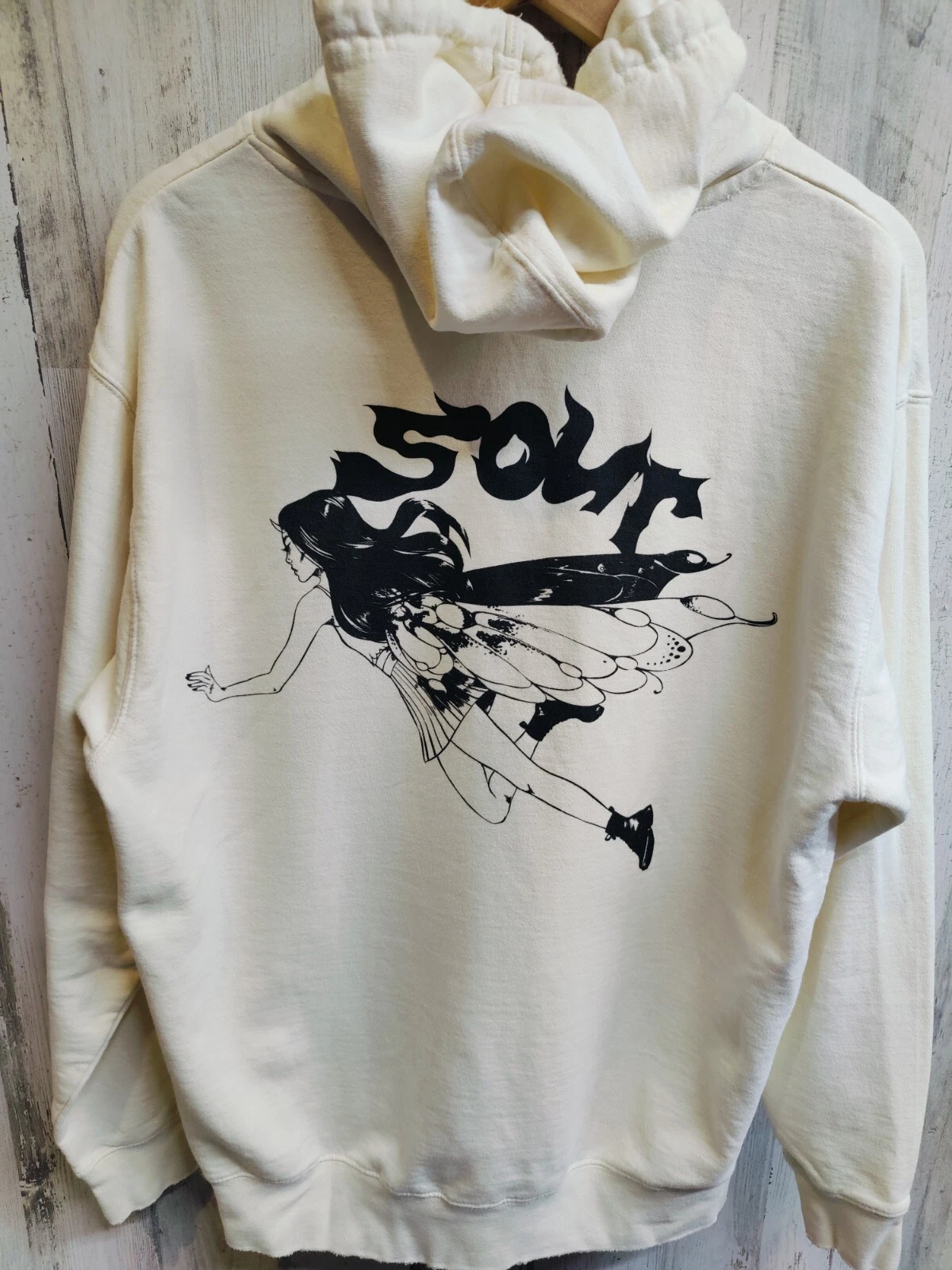 OFF WHITE Felpa con cappuccio Distressed Olivia Rodrigo Sour Butterfly adulto grande pullover bianco sporco