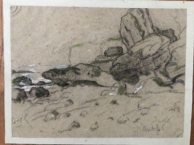 Alexandre Nozal (1852-1929) ''Seaside'' Charcoal Drawing, Signed Study