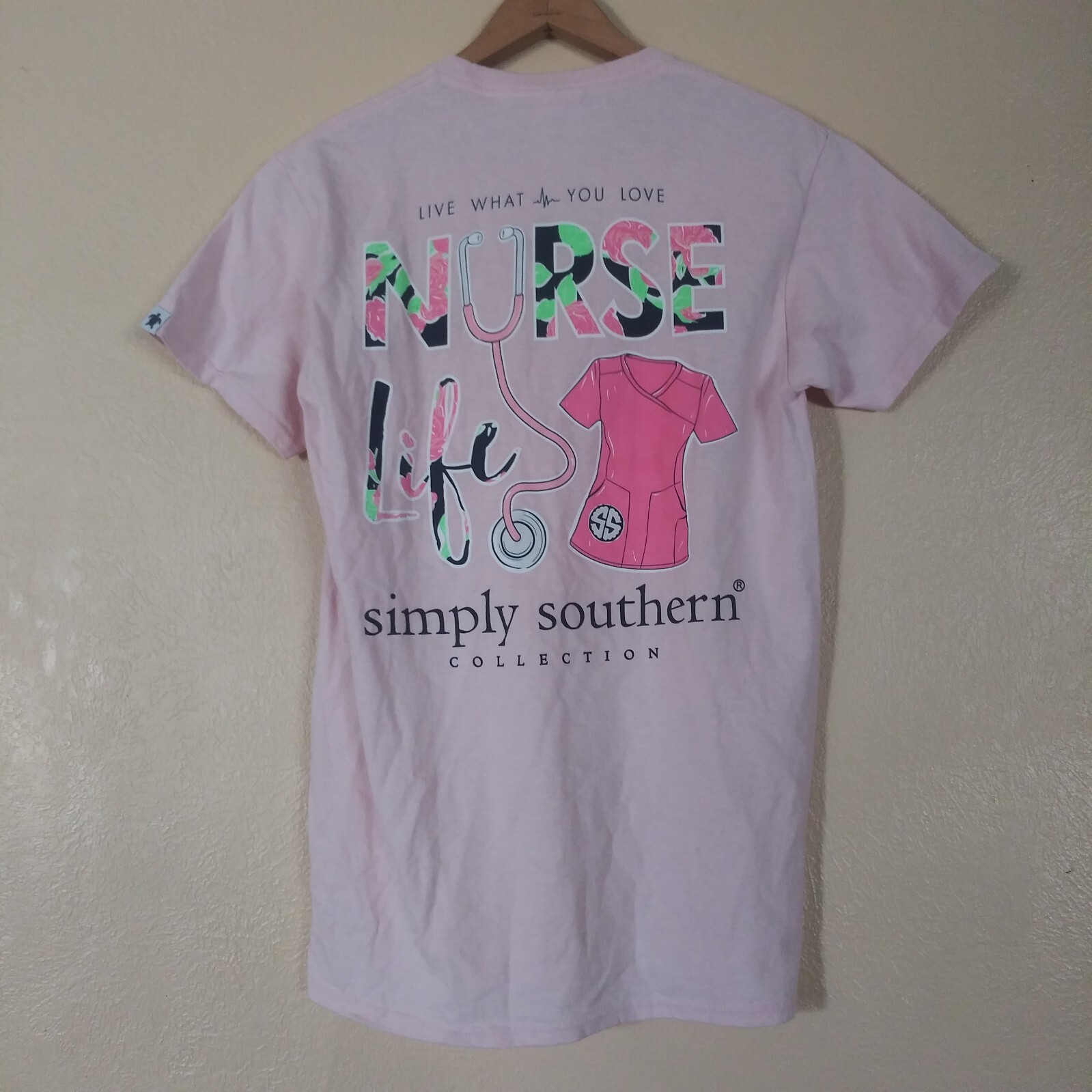 Simply Southern Light Pink Nurse Shirt Women's Small Gem