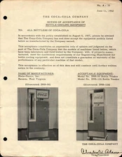 Coca-Cola Co. ephemera June 1962 Notice Bottle Cooling Equipment Dixie Narco   
