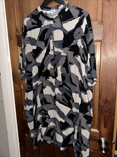 Kin By John Lewis Oversized Grey Black Abstract Print Shrit Dress Size 12