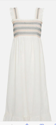 accessorize london Ruffle shoulder smocked midi dress ivory size S  C19